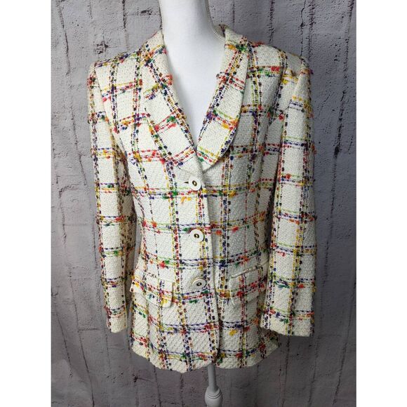 Doncaster Rainbow Tweed Texture Blazer Jacket Woven Knit 3 Buttons Womens 8 Medi - Picture 1 of 8